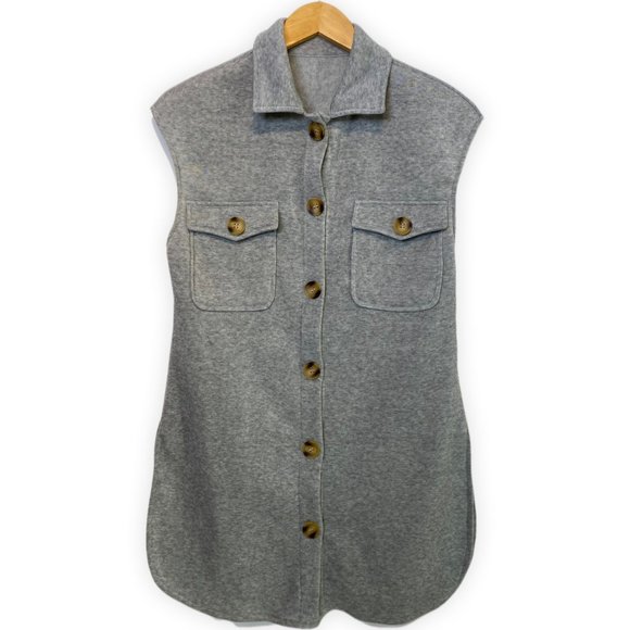 Light Gray Flap Pocket Vest Coat - Picture 8 of 8